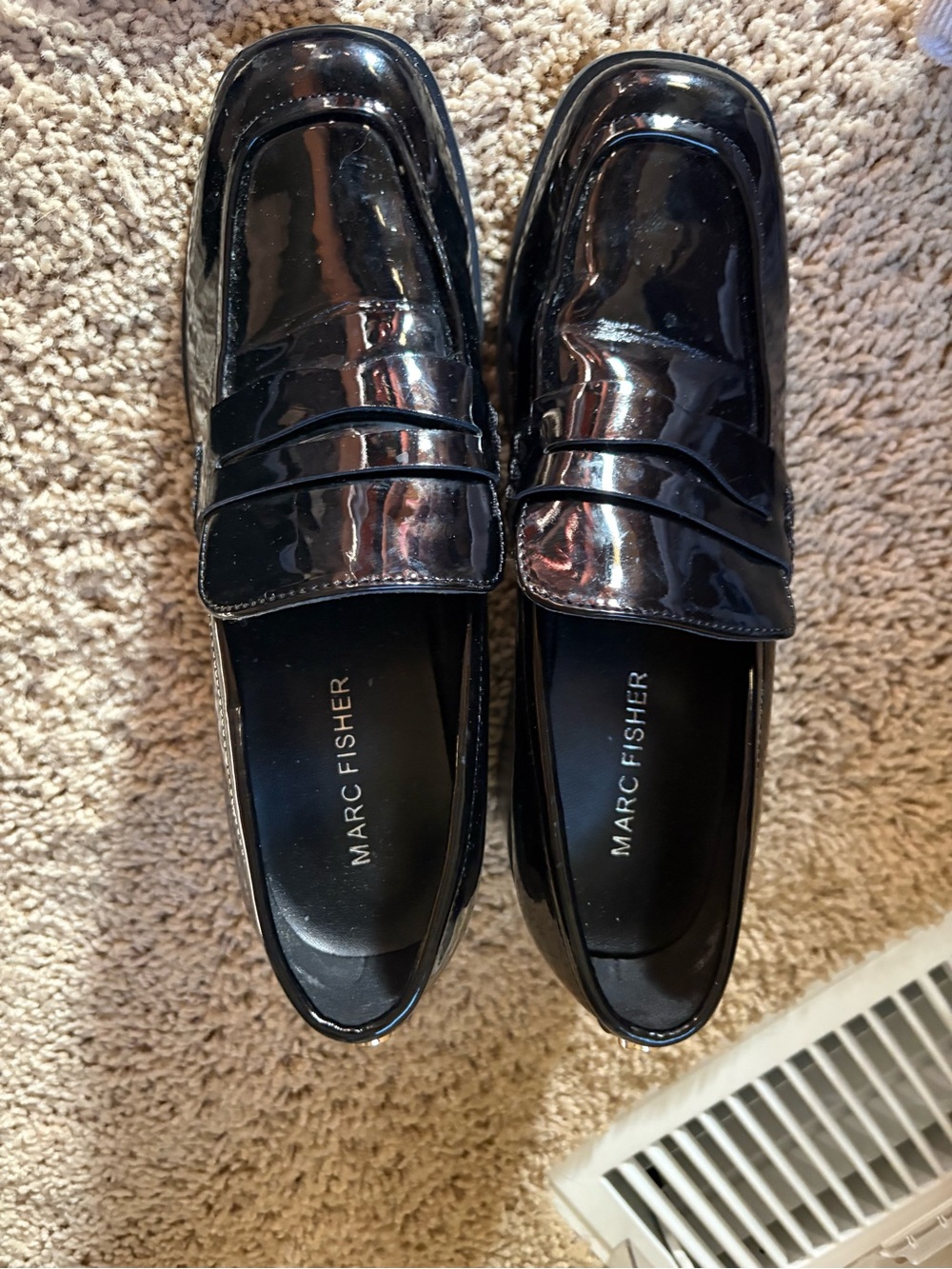 Marc Fisher Black Patent Leather Block Heel Loafers - Picture 2 of 2